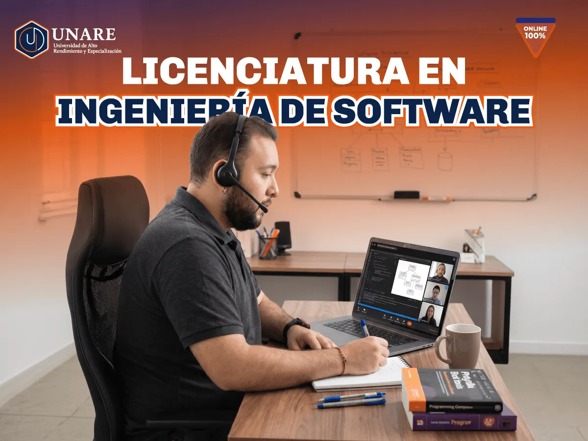 Arte promocional de Licenciatura en Ingeniería de Software, programa 100% en línea de UNARE.
