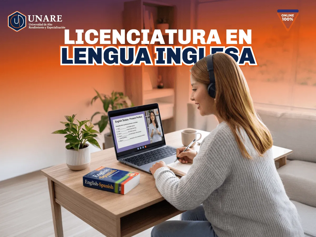 Arte promocional de Licenciatura en Lengua Inglesa, programa 100% en línea de UNARE.